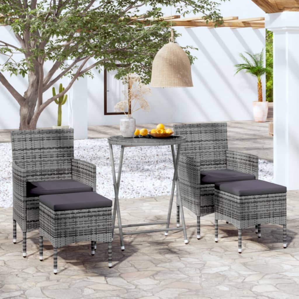 vidaXL 3-Piece Bistro Set Polyrattan and Tempered Glass Black