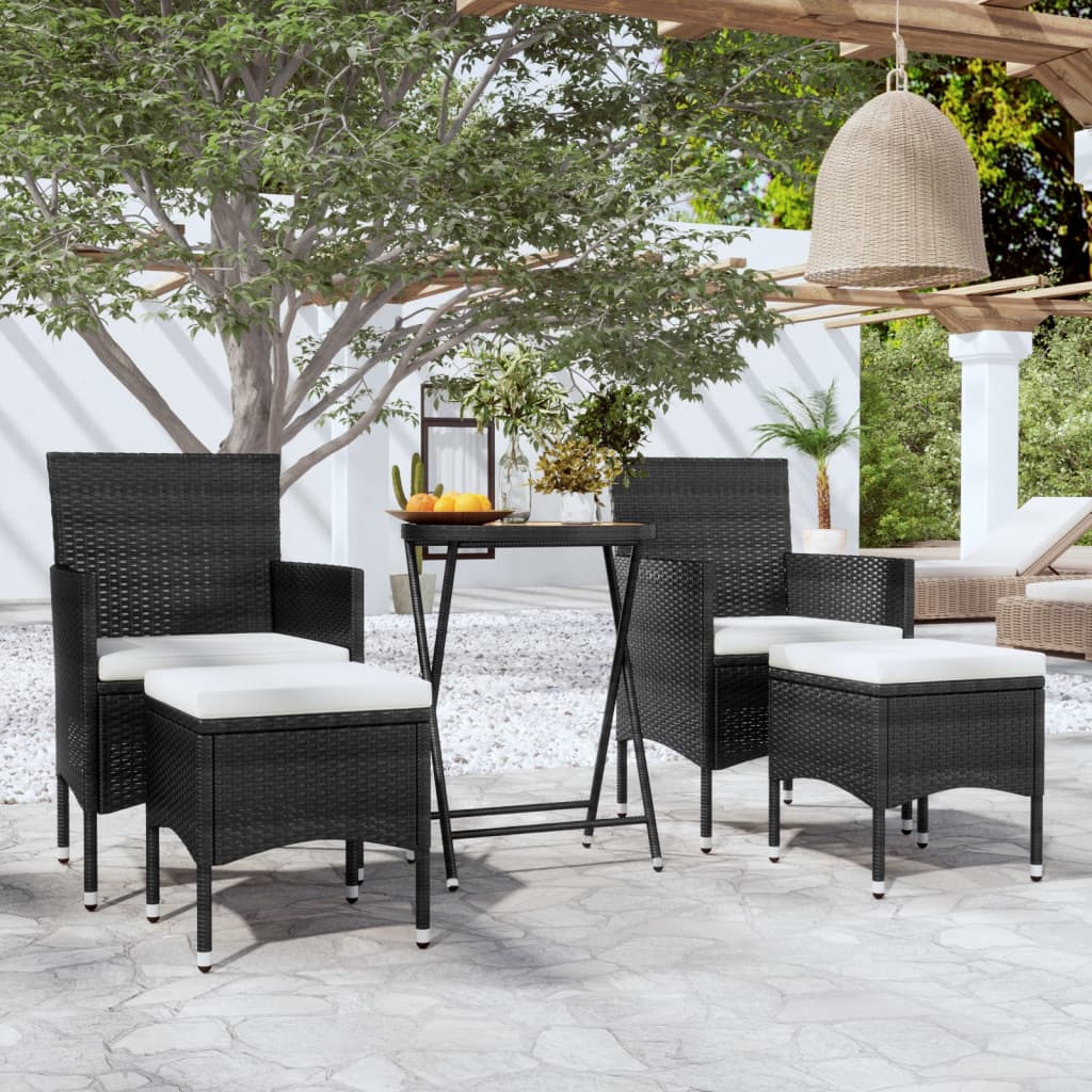 vidaXL 3-Piece Bistro Set Poly Rattan and Acacia Wood Black