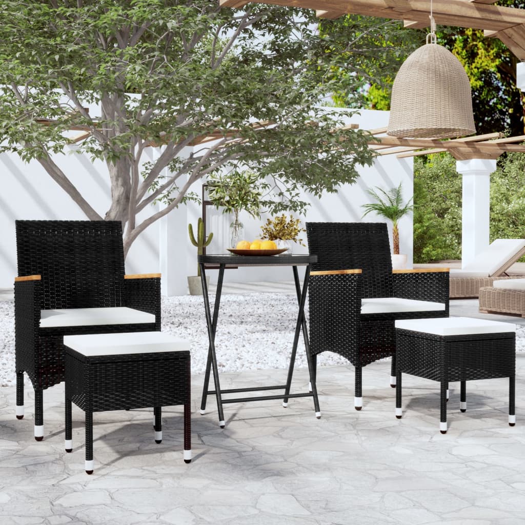 vidaXL 3-Piece Bistro Set Polyrattan and Tempered Glass Black