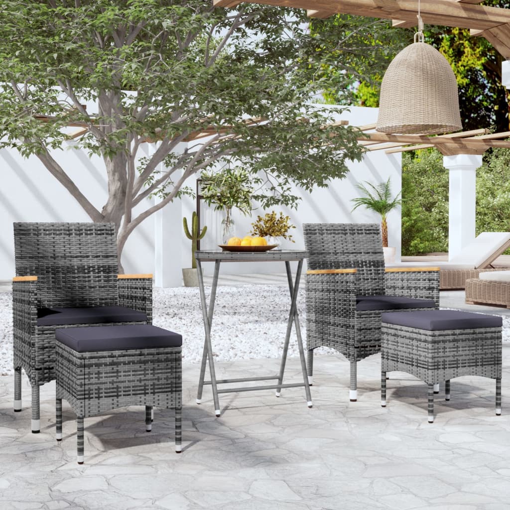 vidaXL 3-Piece Bistro Set Polyrattan and Tempered Glass Black