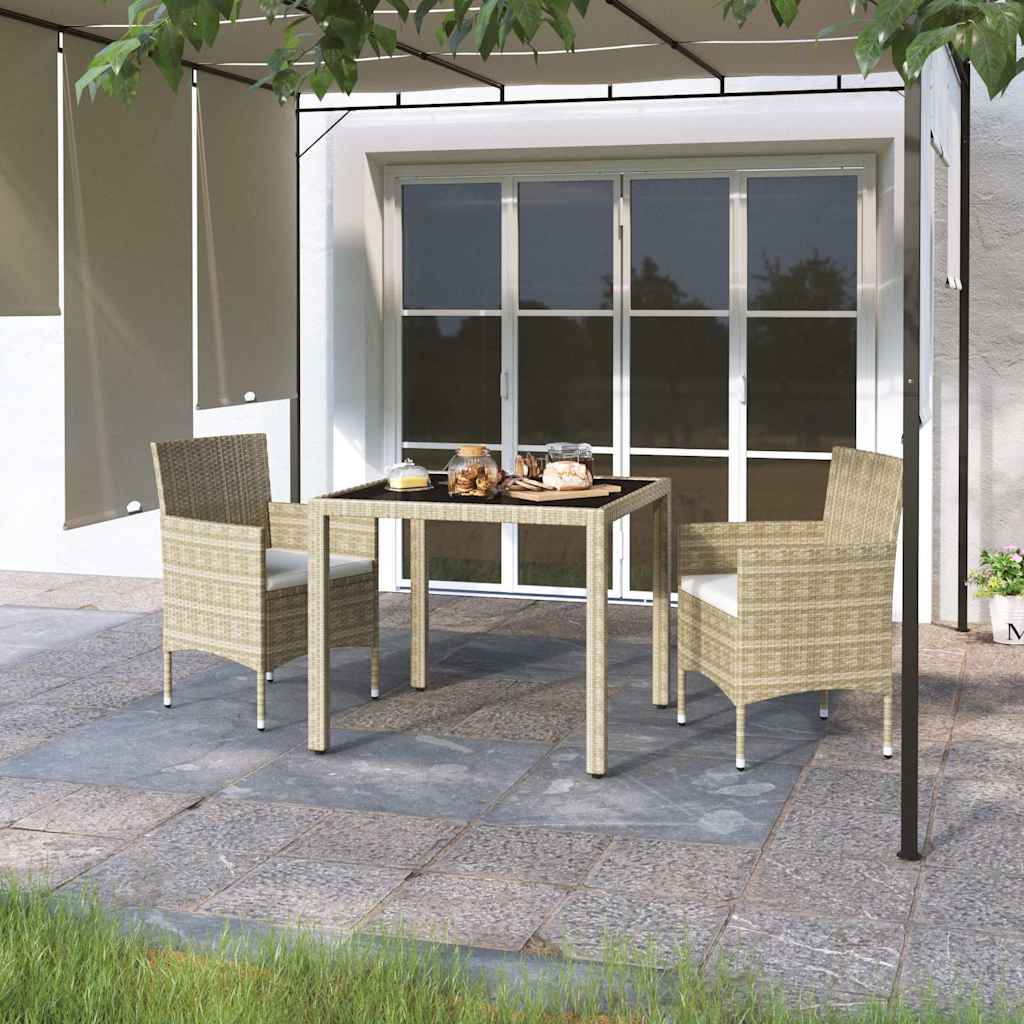 vidaXL 3-delige Tuinset poly rattan en gehard glas zwart