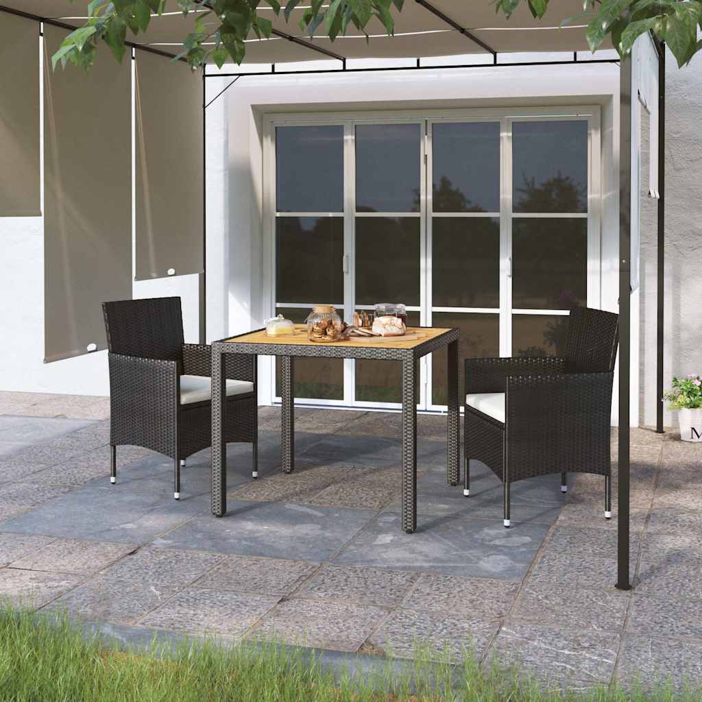 vidaXL 3-delige Tuinset poly rattan en gehard glas zwart