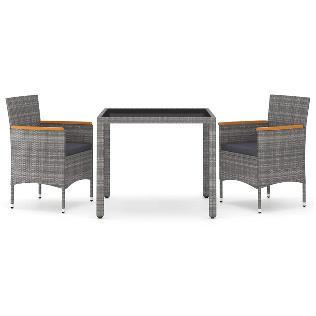 vidaXL 3-delige Tuinset poly rattan en gehard glas grijs