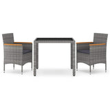 vidaXL 3-delige Tuinset poly rattan en gehard glas grijs