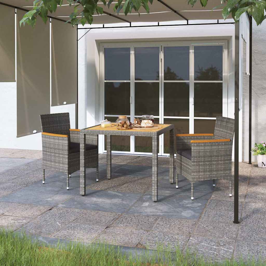 vidaXL 3-delige Tuinset poly rattan en gehard glas grijs