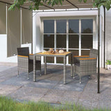 vidaXL 3-delige Tuinset poly rattan en gehard glas grijs