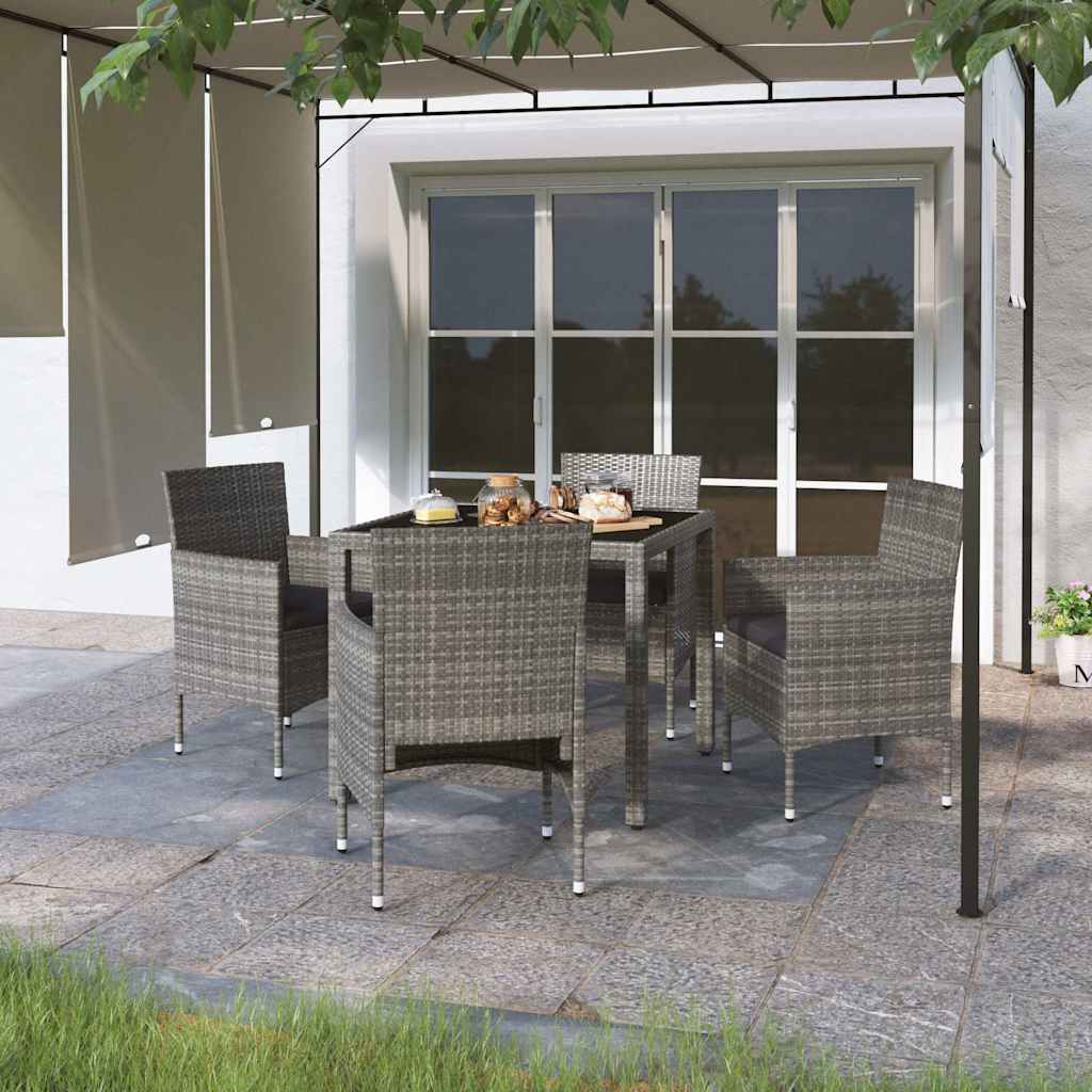 vidaXL 3-delige Tuinset poly rattan en gehard glas zwart
