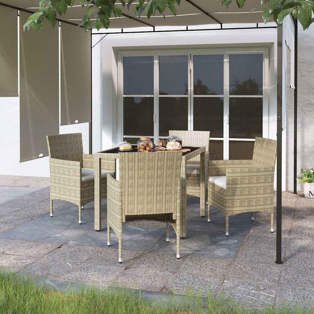 vidaXL 3-delige Tuinset poly rattan en gehard glas zwart