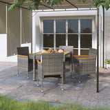 vidaXL 3-delige Tuinset poly rattan en gehard glas grijs