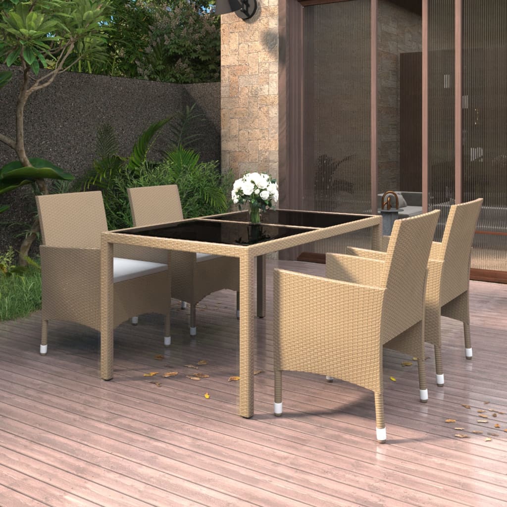 vidaXL Ensemble de jardin 5 pièces en poly rotin et verre dur noir