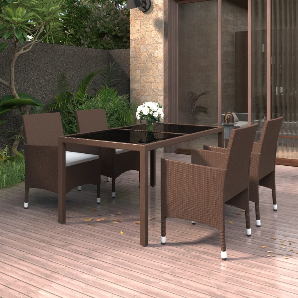 vidaXL Ensemble de jardin 5 pièces en poly rotin et verre dur noir