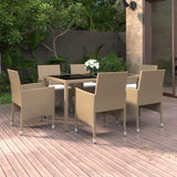 vidaXL 7-Piece Garden Dining Set Poly Rattan and Tempered Glass Black