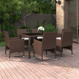 vidaXL 7-Piece Garden Dining Set Poly Rattan and Tempered Glass Black