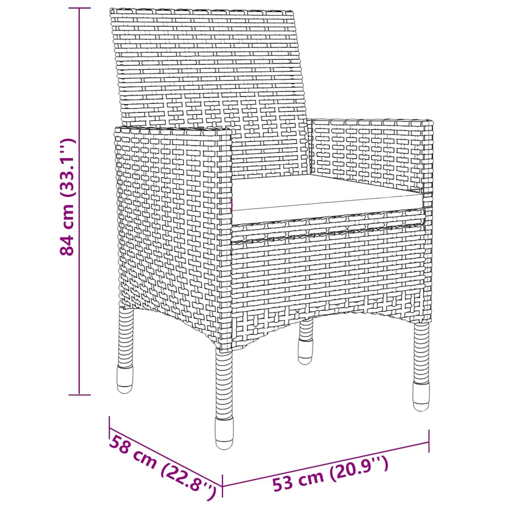 vidaXL 7-delige Tuinset poly rattan zwart