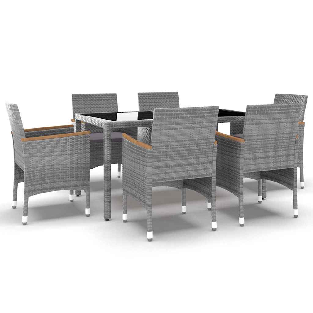 vidaXL 7-delige Tuinset poly rattan en gehard glas grijs