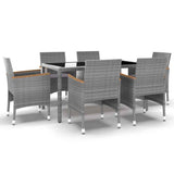 vidaXL 7-delige Tuinset poly rattan en gehard glas grijs