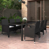 vidaXL 7-delige Tuinset poly rattan en gehard glas zwart