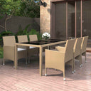 vidaXL 7-delige Tuinset poly rattan en gehard glas zwart