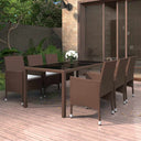 vidaXL 7-delige Tuinset poly rattan en gehard glas zwart