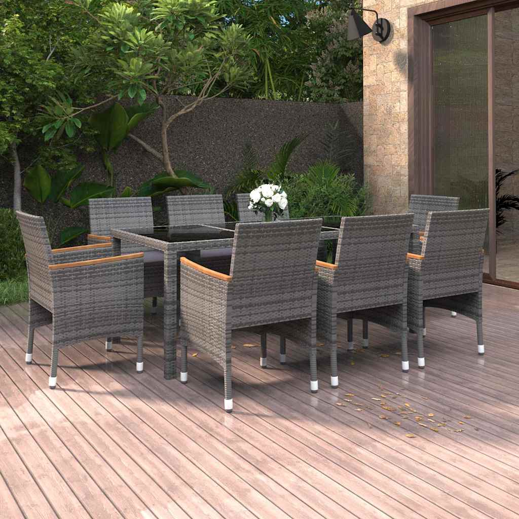 vidaXL 9-delige Tuinset poly rattan zwart