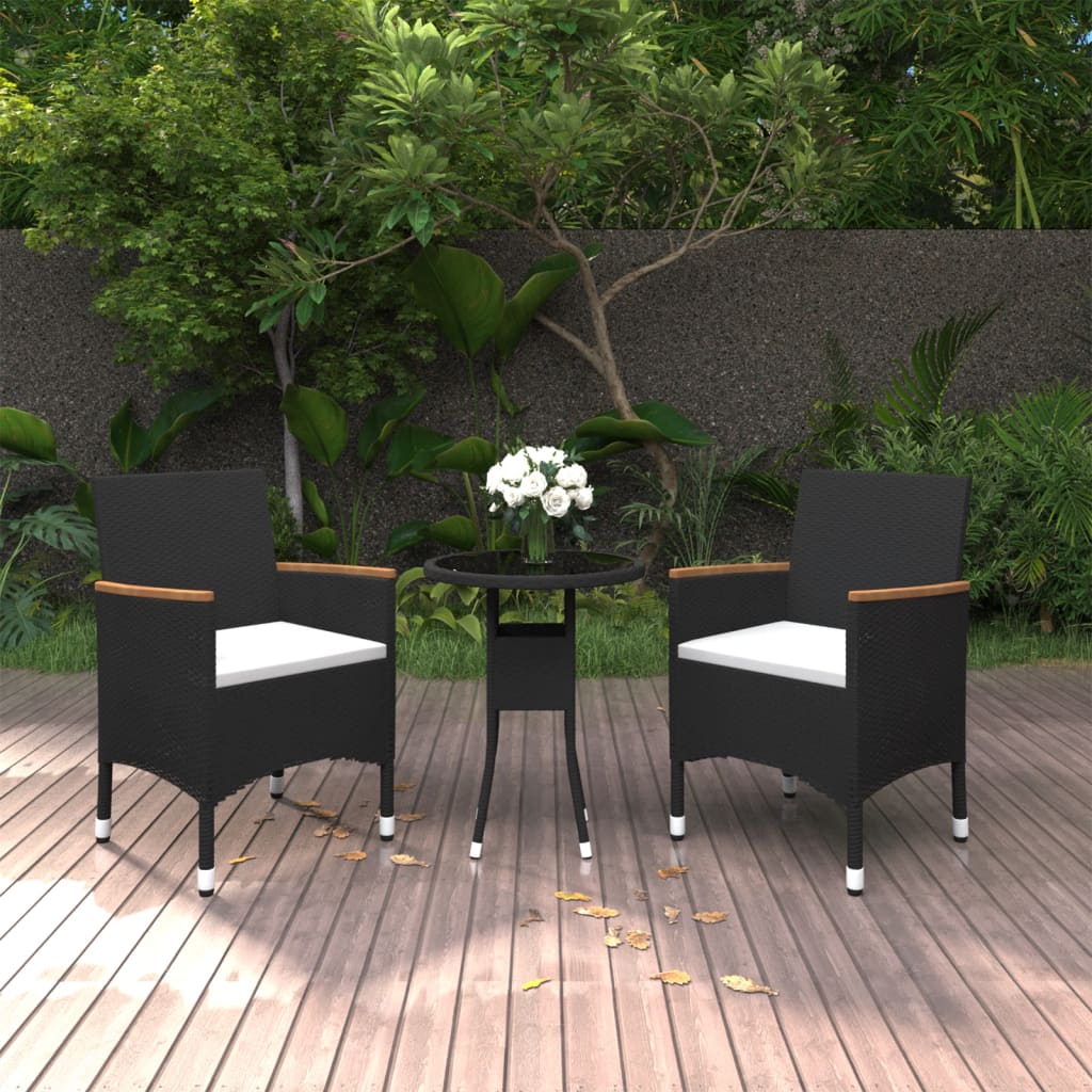 vidaXL 3-Piece Garden Lounge Set Poly Rattan Black