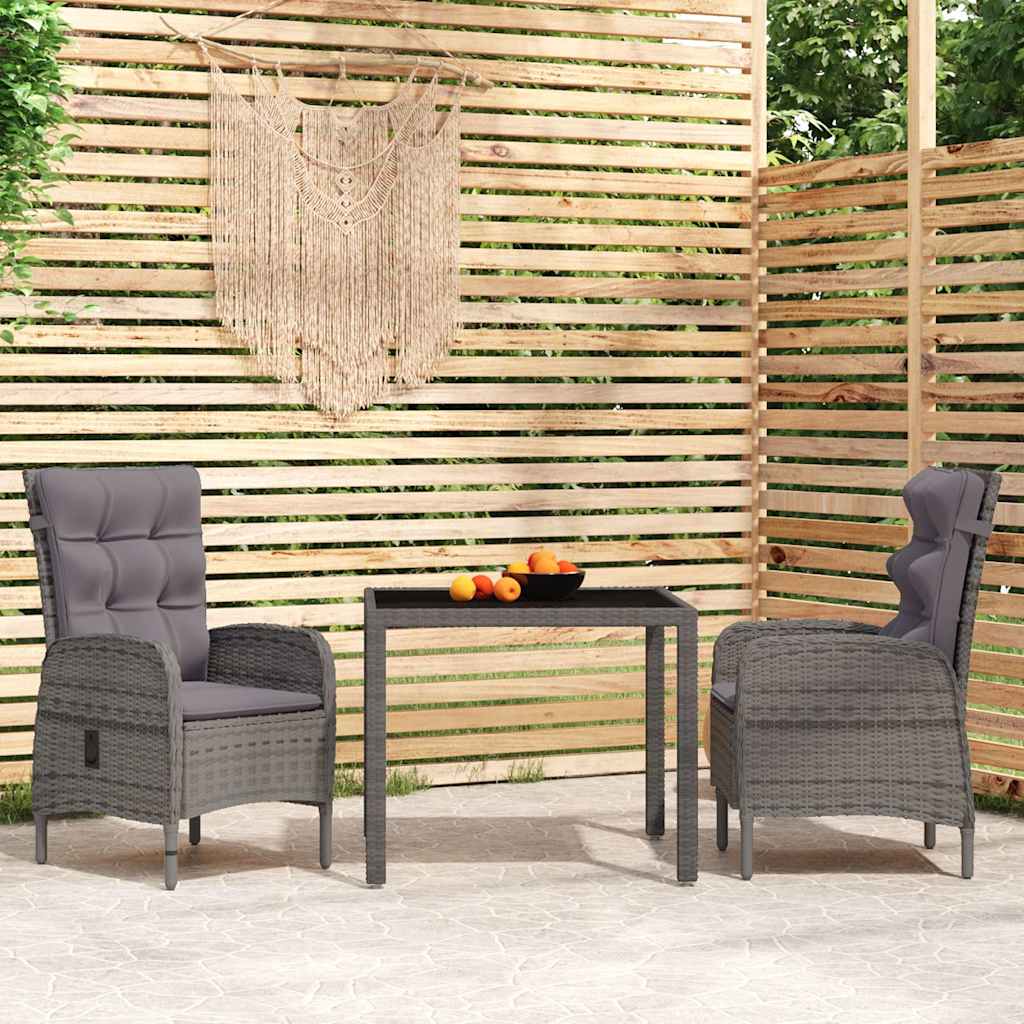 vidaXL 3-delige Tuinset poly rattan grijs