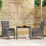 vidaXL 3-delige Tuinset poly rattan grijs