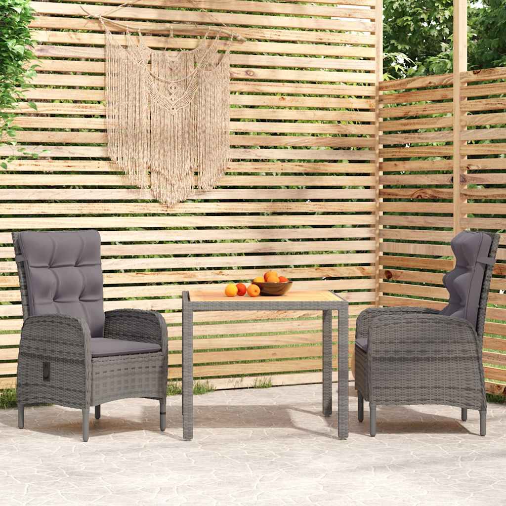 vidaXL 3-delige Tuinset poly rattan grijs