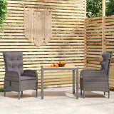 vidaXL 3-delige Tuinset poly rattan grijs