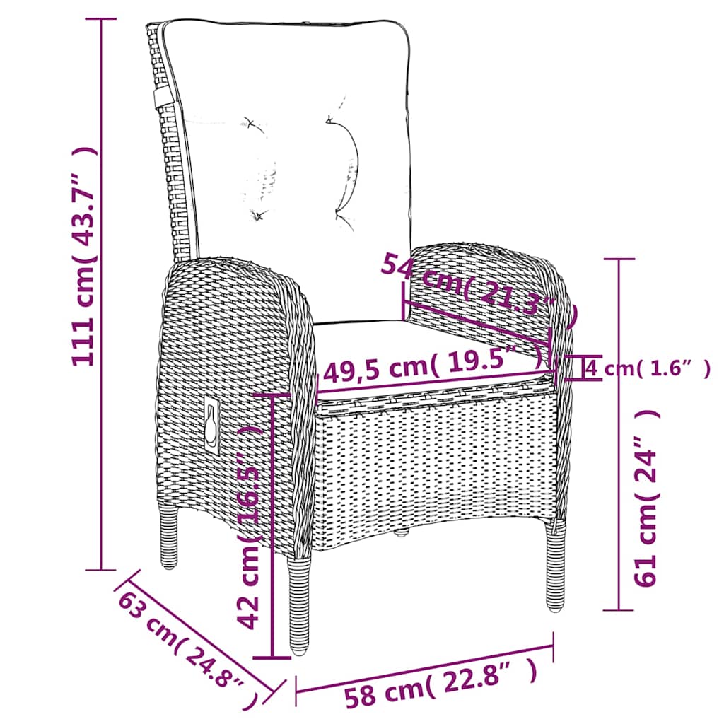 vidaXL 3-delige Tuinset poly rattan grijs