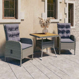 vidaXL 3-delige Tuinset poly rattan en glas grijs