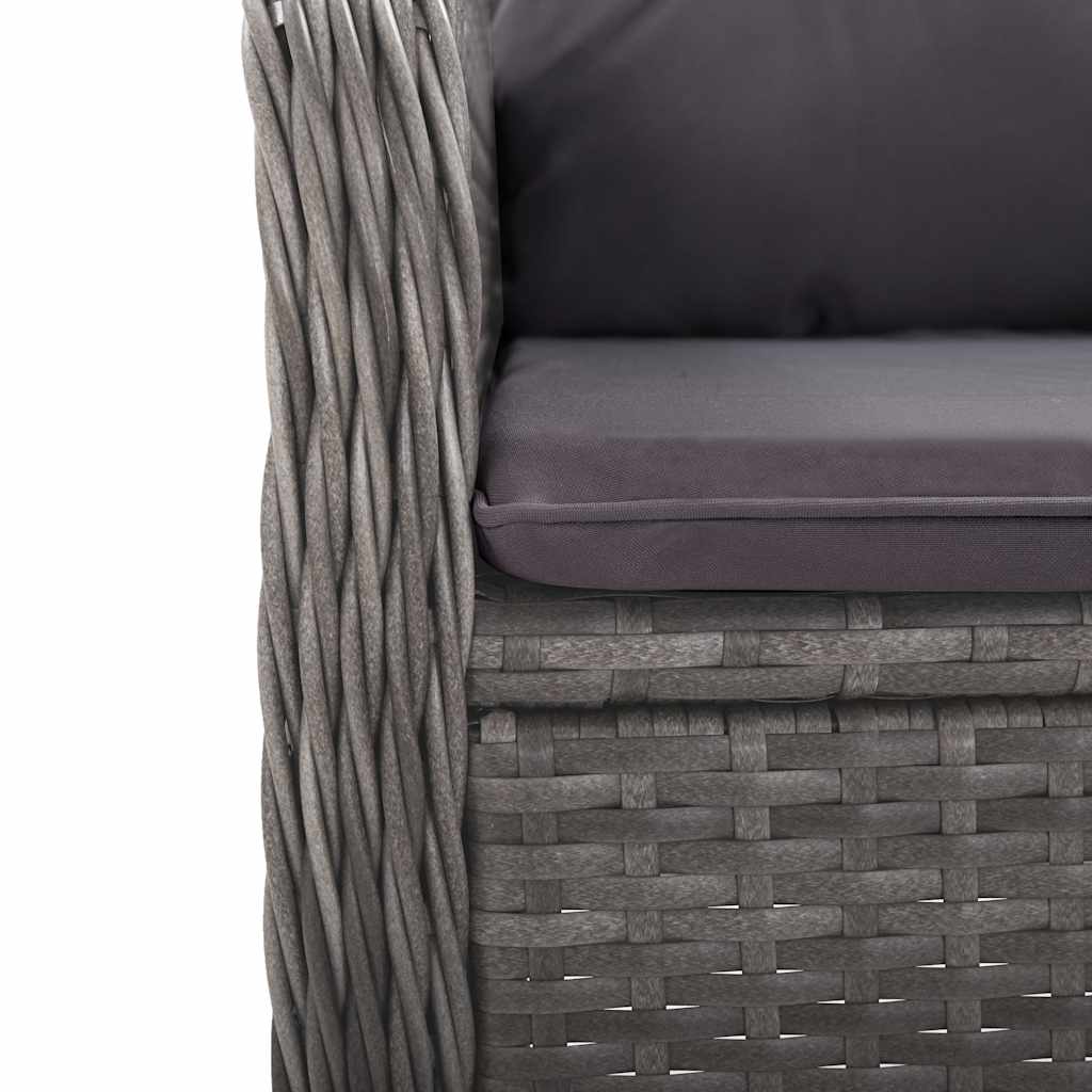 vidaXL 3-delige Tuinset poly rattan en glas grijs
