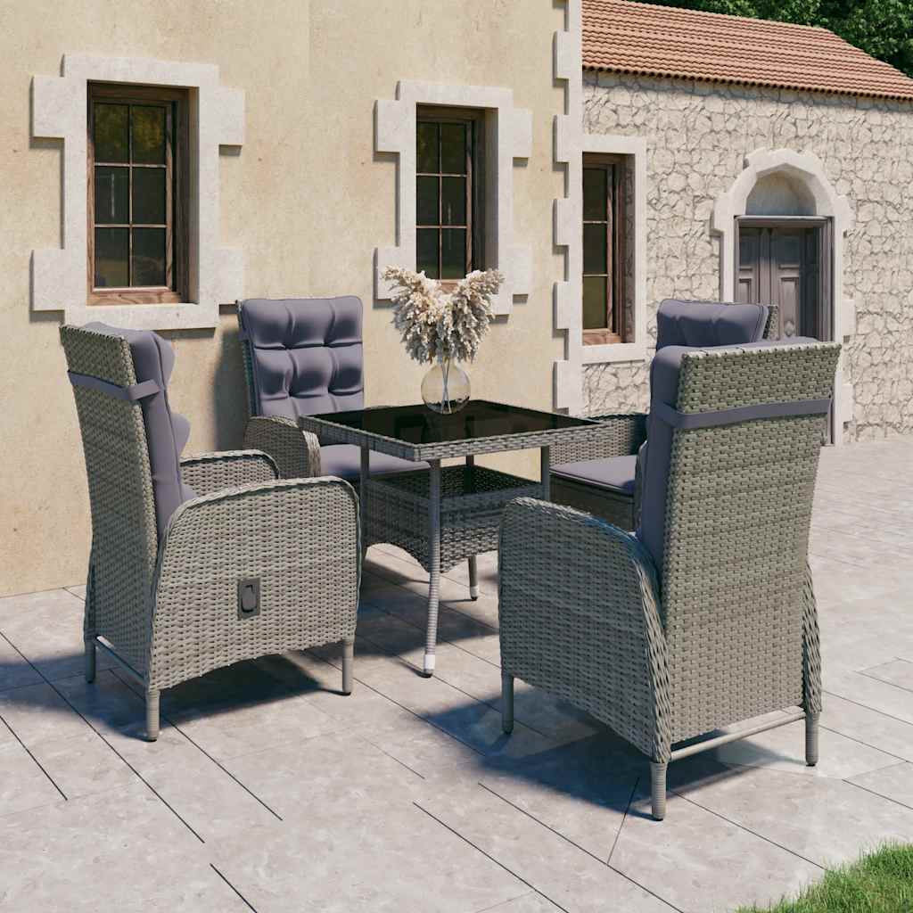 vidaXL 3-delige Tuinset poly rattan en glas grijs
