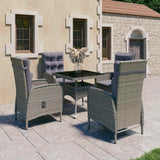 vidaXL 3-delige Tuinset poly rattan en glas grijs