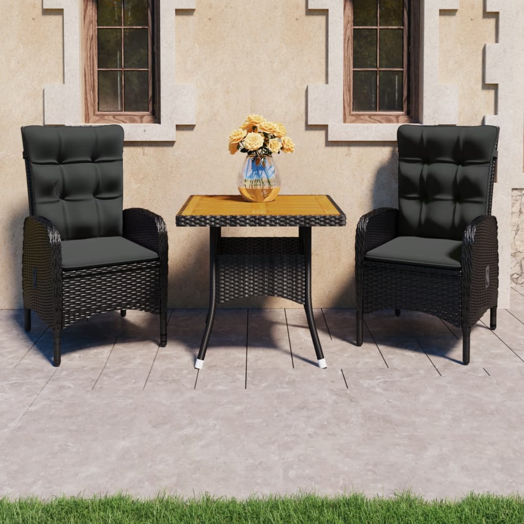 vidaXL 3-delige Tuinset poly rattan en glas grijs