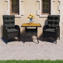 vidaXL 3-delige Tuinset poly rattan en glas grijs