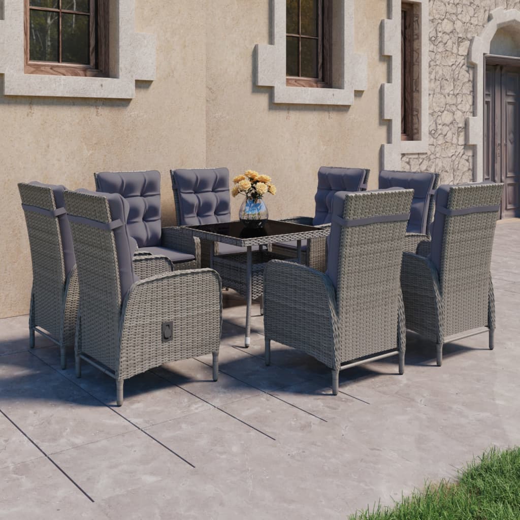 vidaXL 3-delige Tuinset poly rattan en glas grijs