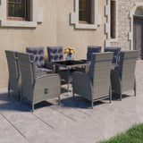vidaXL 3-delige Tuinset poly rattan en glas grijs