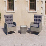 vidaXL 3-Piece Bistro Set Poly Rattan and Glass Grey