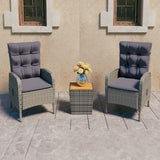 vidaXL 3-Piece Bistro Set Poly Rattan and Glass Grey