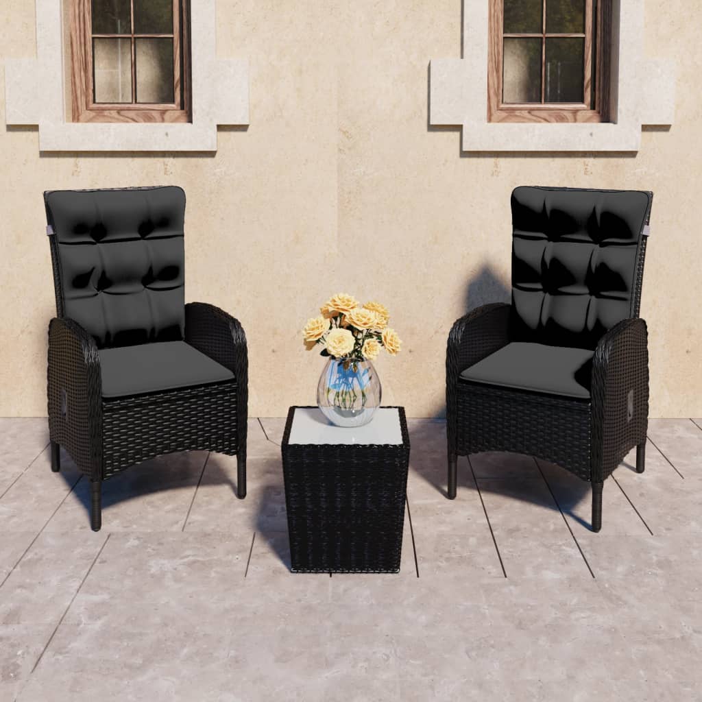vidaXL 3-Piece Bistro Set Poly Rattan and Glass Grey