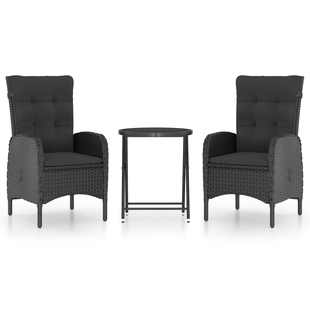 vidaXL 3-delige Bistroset poly rattan en glas grijs