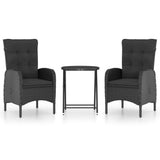 vidaXL 3-delige Bistroset poly rattan en glas grijs