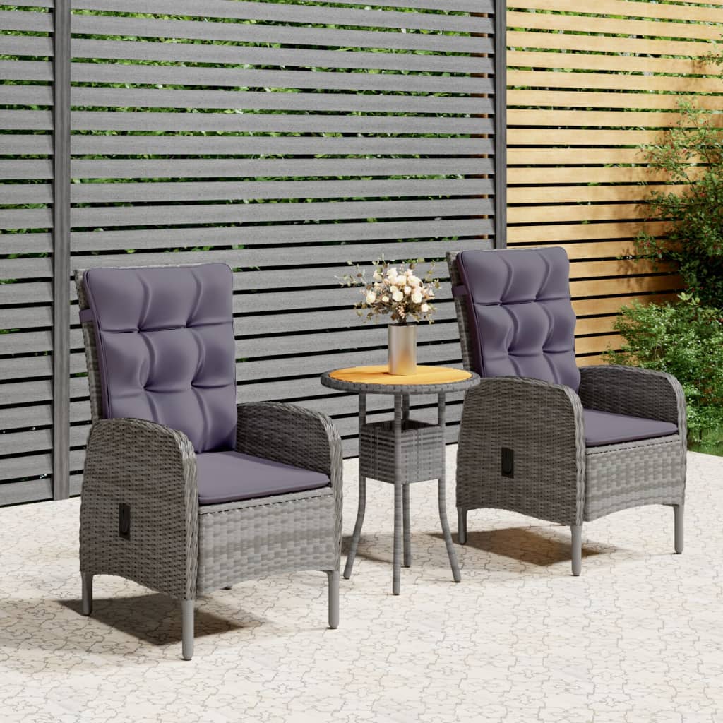 vidaXL 3-Piece Poly Rattan Bistro Set Grey