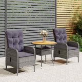 vidaXL 3-Piece Poly Rattan Bistro Set Grey