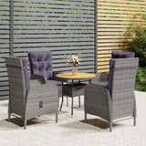 vidaXL 3-Piece Poly Rattan Bistro Set Grey