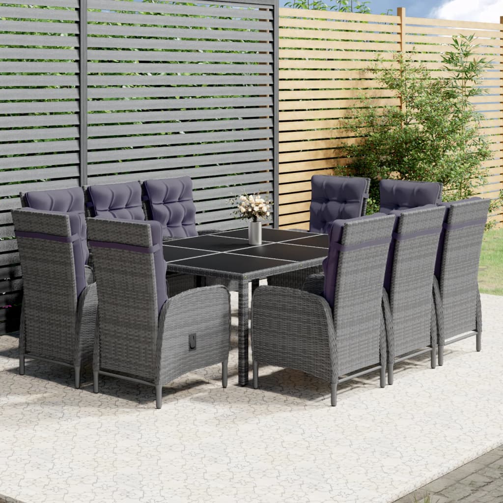 vidaXL 11-Piece Garden Dining Set Poly Rattan Grey
