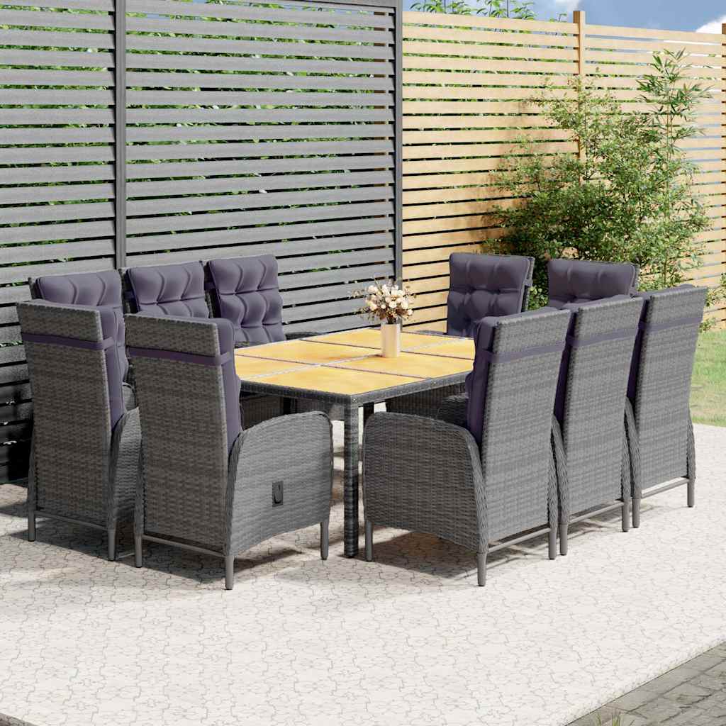 vidaXL 11-Piece Garden Dining Set Poly Rattan Grey