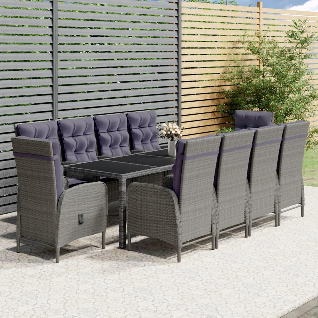 vidaXL 11-Piece Garden Dining Set Poly Rattan Grey