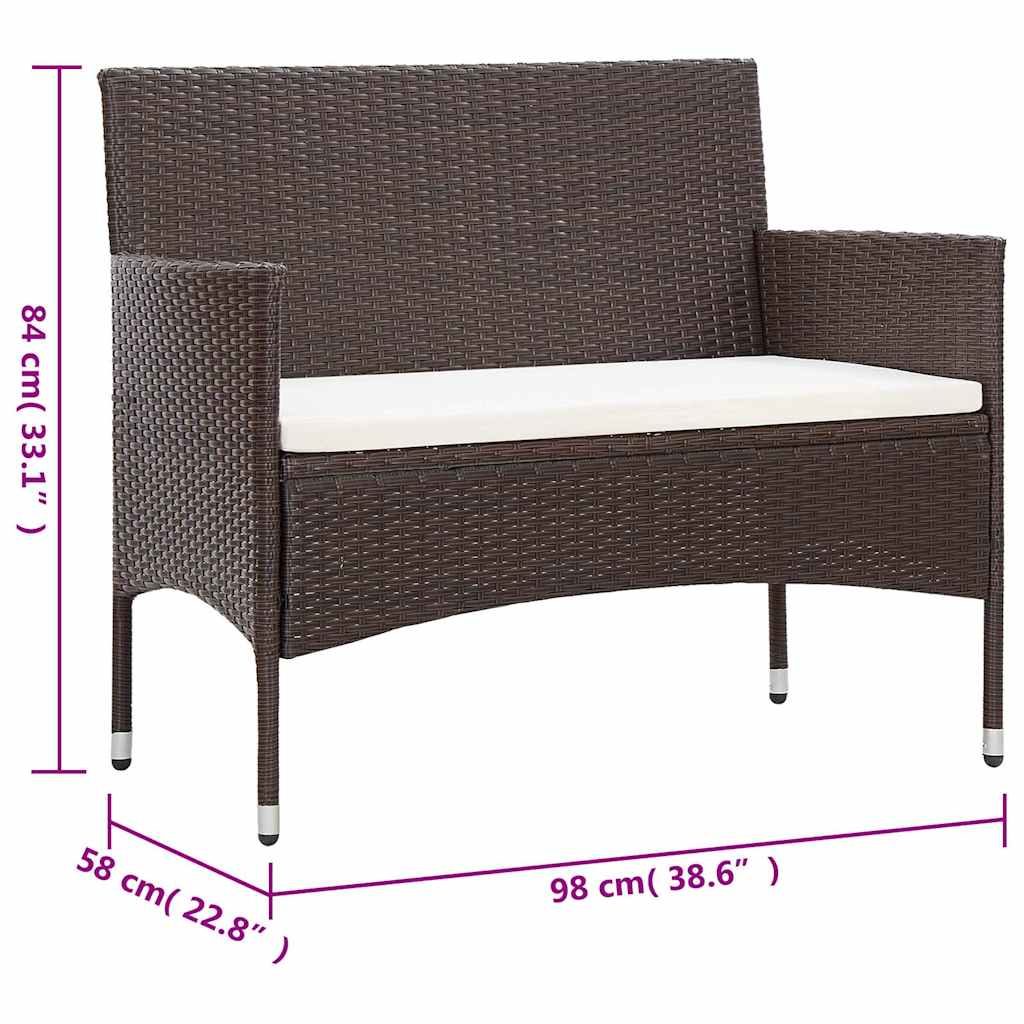 vidaXL 2-Piece Lounge Set with Cushion Poly Rattan Brown